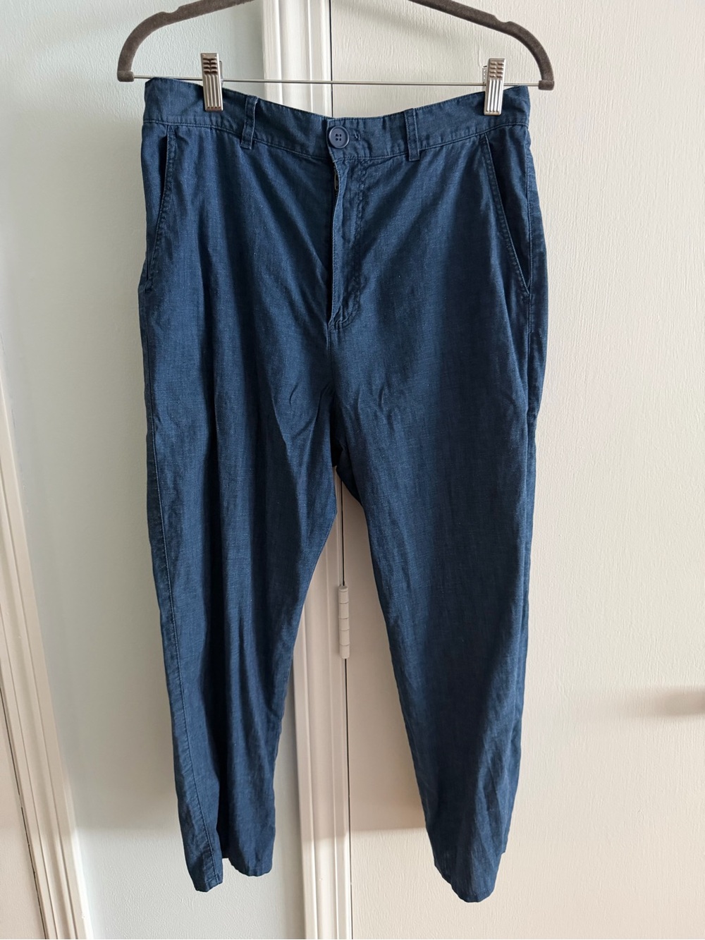 COS Navy Cropped Slim Trousers